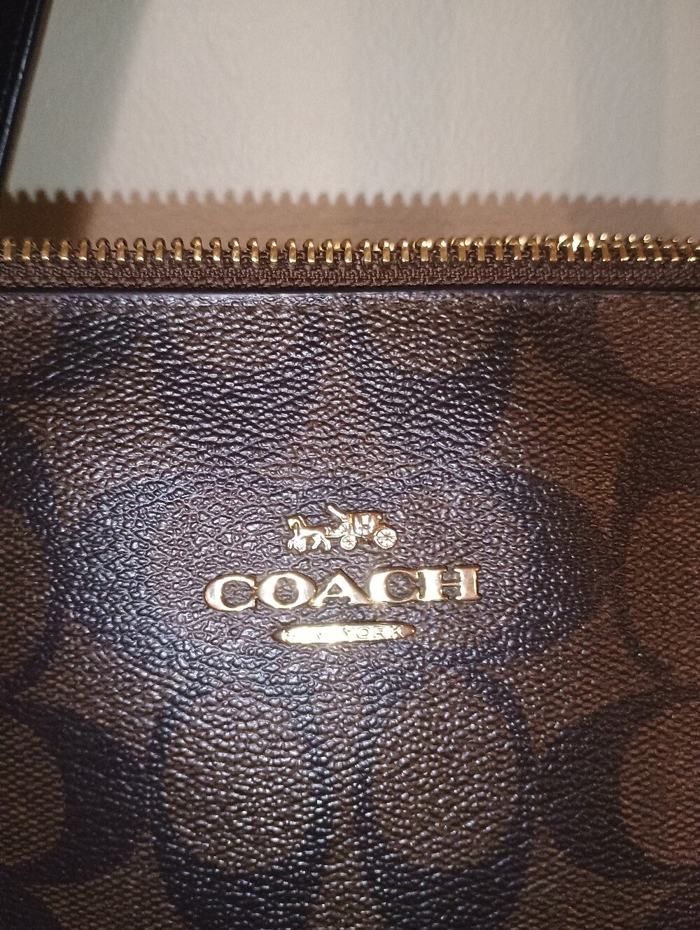 Coach Signature Zip Top Tote in Brown Pebbled PVC - Picture 3 of 4